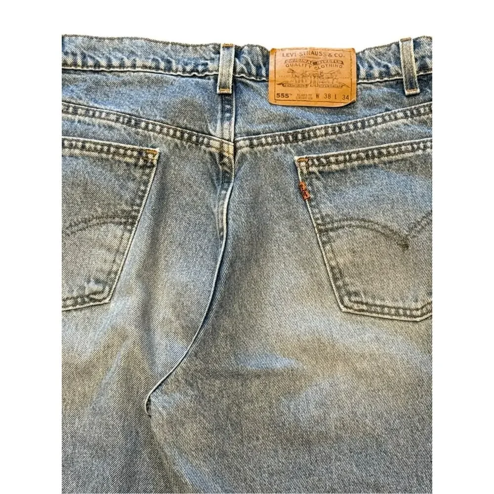 Vintage 1996 Orange Tab Levi's 555 Relaxed Straight Fit Jeans 38 x 34 Made  USA